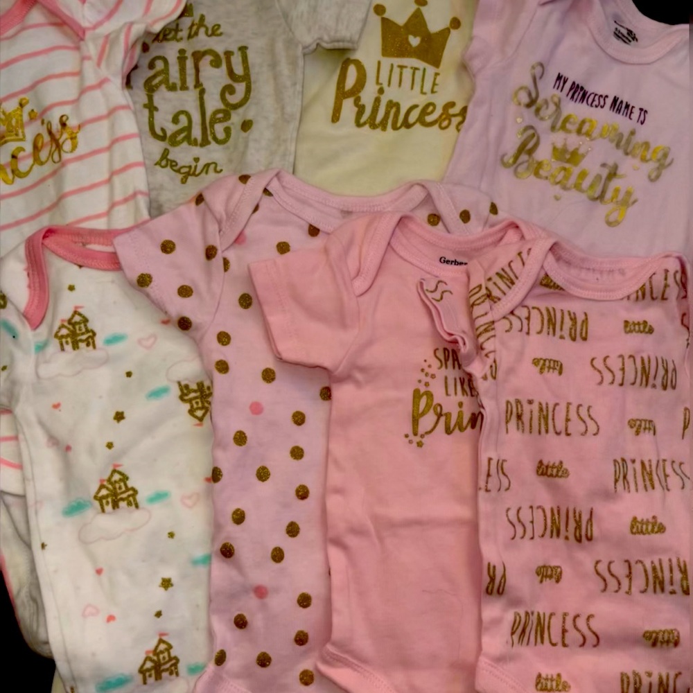 Bundle of 8 princess onesies baby girl newborn and 0-3